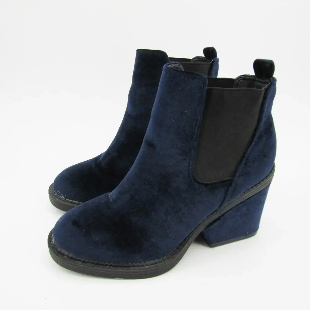 Indigo Rd Women Chelsea Boots US 7 Chunky Platform Velvet Bootie Blue
